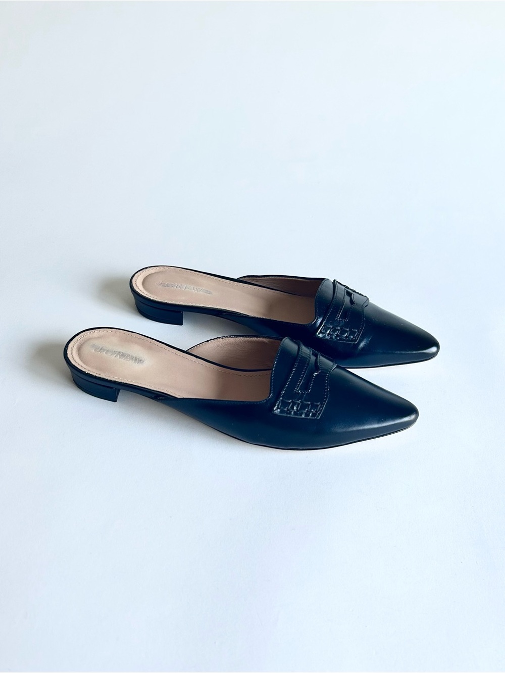 J. Crew Black Leather Penny Almond Toe Mules size 8